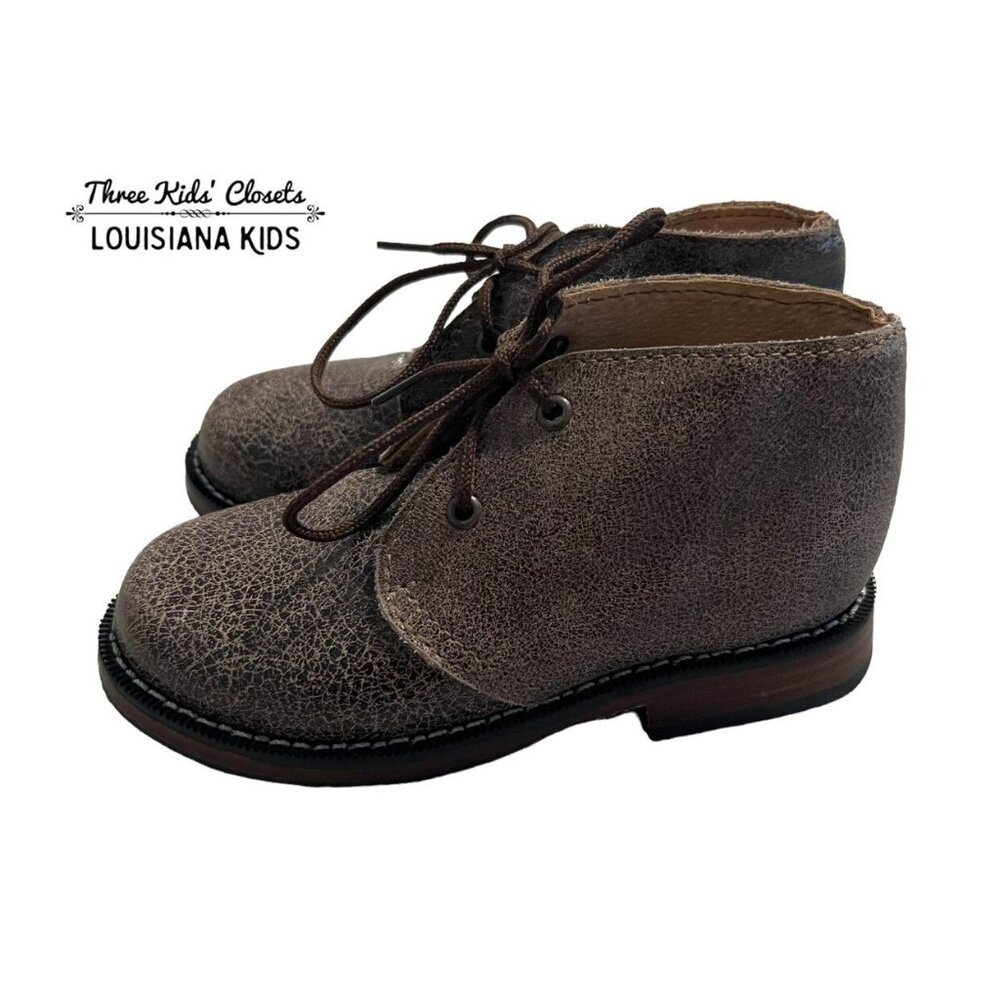Mikoleon Sz 28 (11 US Boys) Brown Crackle Leather Chukka Boots